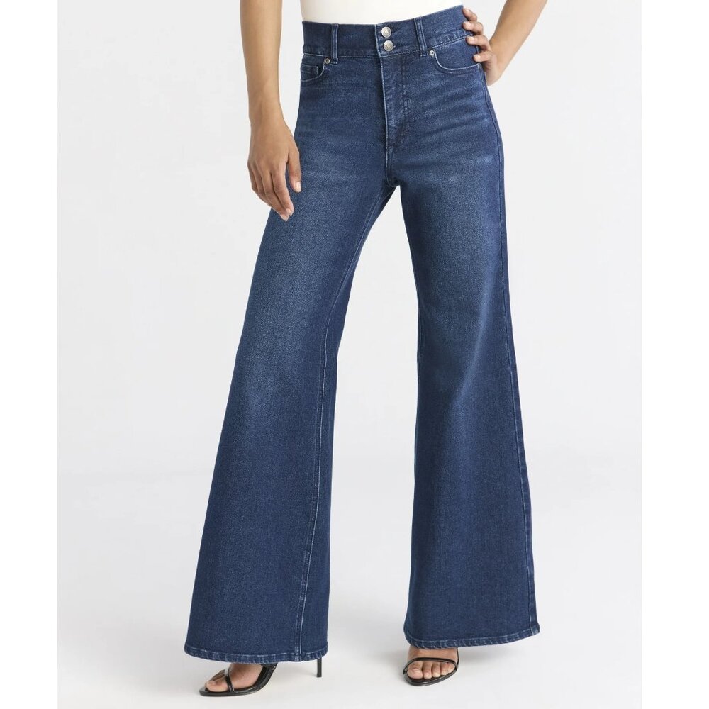 Sofia Vergara Hi Rise Margot Wide Leg Faded Stretch Denim Jeans 14 Medium Wash - Picture 3 of 13